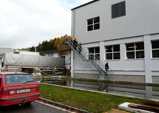 Steel staircase leading to the 2nd floor of extension